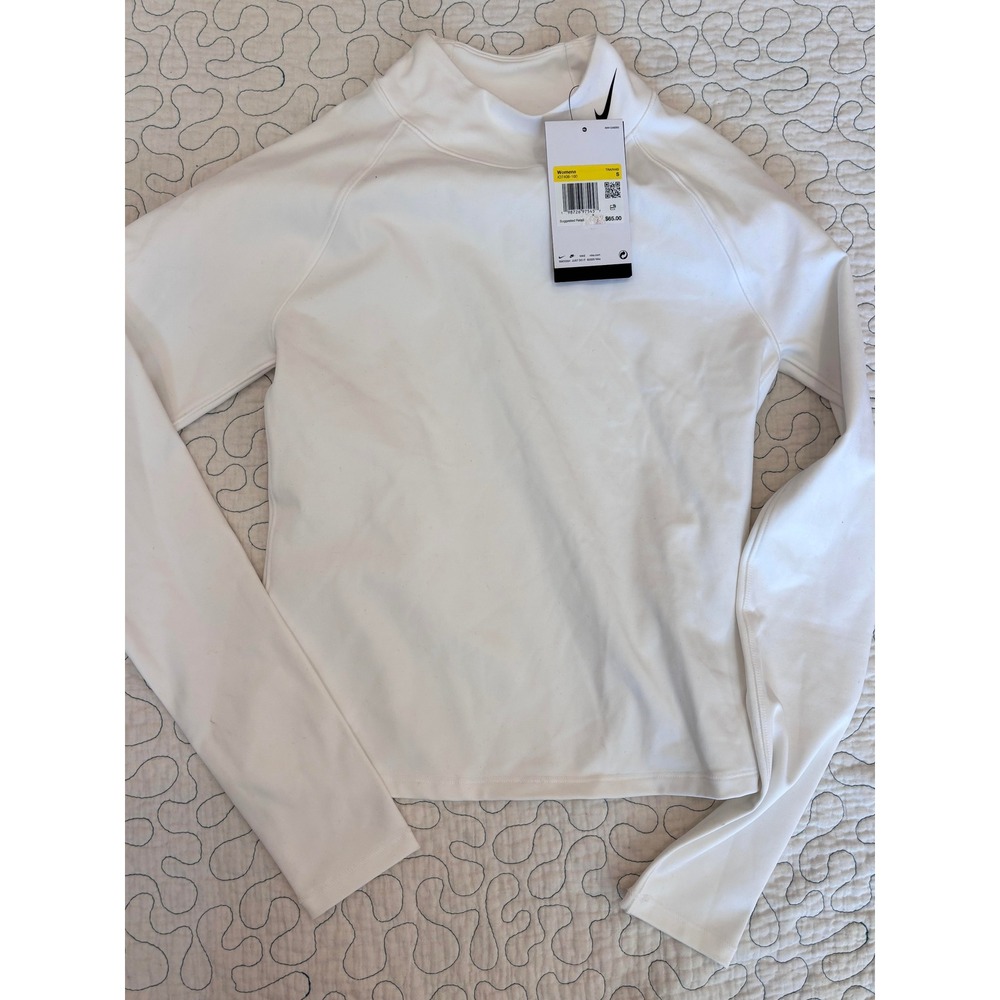 Nike Pro Women White Mock Neck Long Sleeve Tight Fit Training Top Size Small